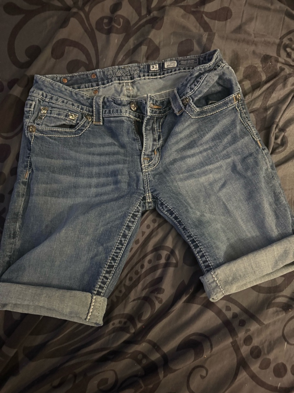 Miss Me Medium Blue Rolled Hem Denim Shorts